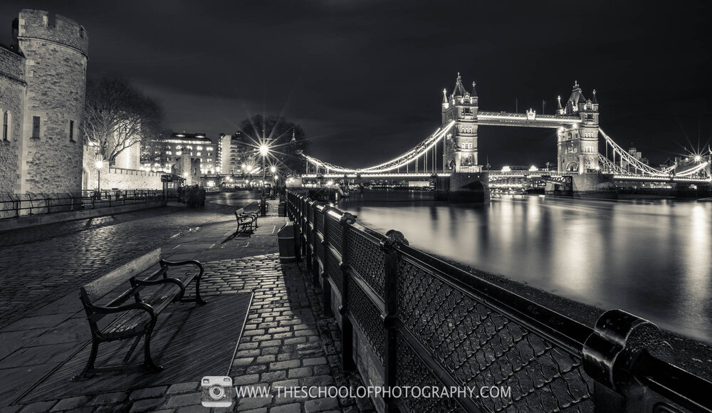 black and white night time photography